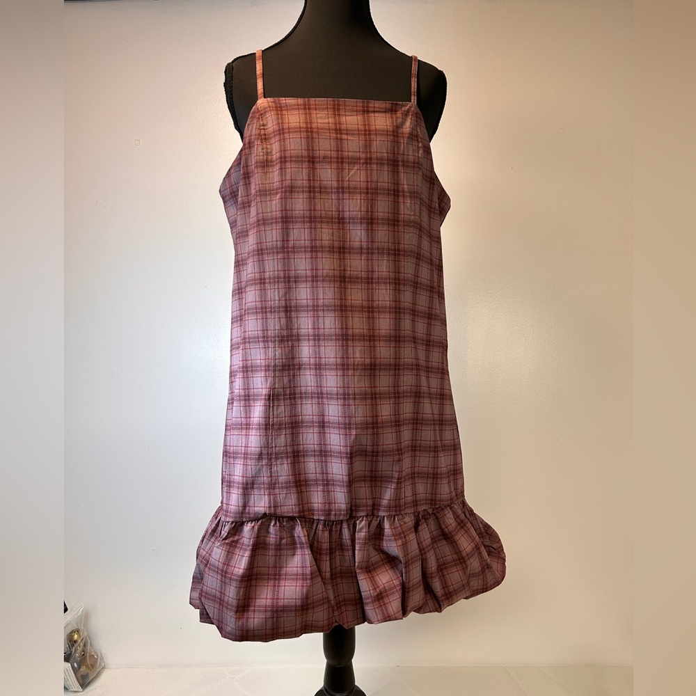 Madden‎ NYC Merlot Plaid Bubble Spaghetti Strap Dress Women’s Size XXL (20)
